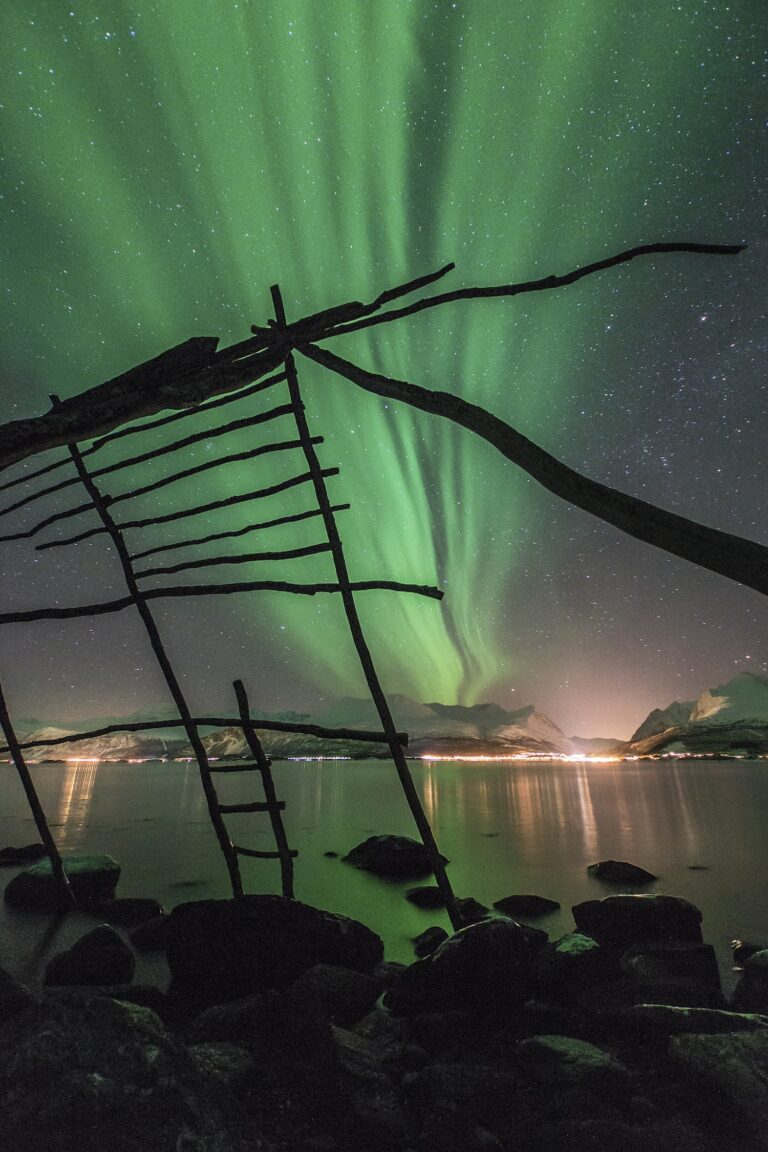 Northern lights over serene landscape